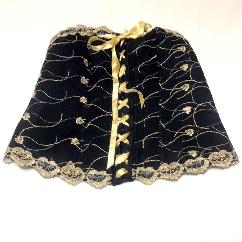 New Cacique Black & Gold Faux Lace Up Corset